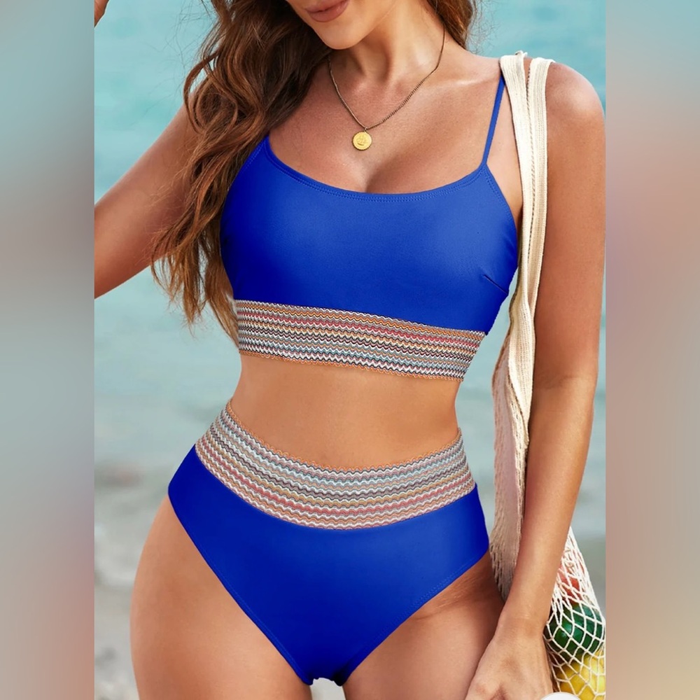 SCOOP NECK SPAGHETTI STRAP BIKINI SET - SIZE LARGE - PTP 16” - WAIST 13” NWOT